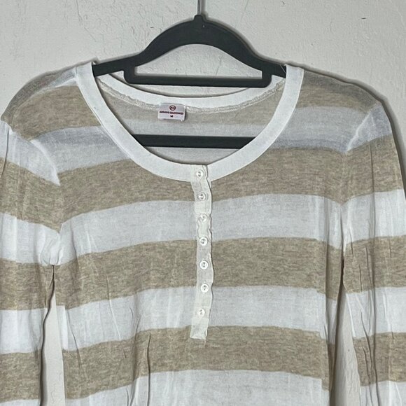 Adriano Goldschmeid‎ ¾ Sleeve Striped Knit Top Popover Brown White Med - Picture 3 of 9